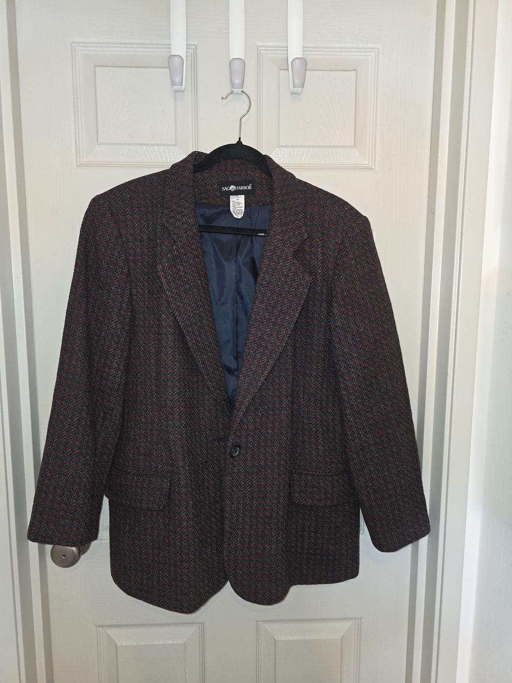 Sag Harbor Women's Houndstooth Single Button wool Blazer Size 14